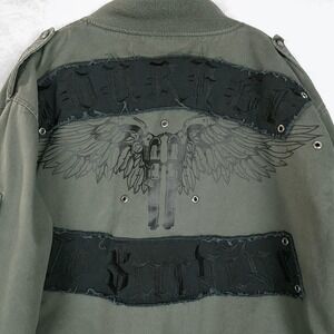 Blac Label Bomber Jacket Mens 3XL Green Gothic Skull Biker Studded Affliction